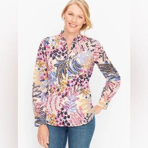 Talbot’s Women’s 1X Cotton Lined L/S Floral Ruffle Blouse